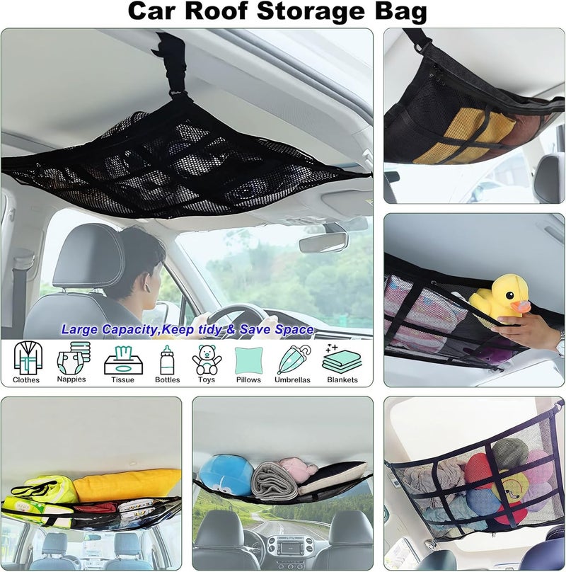 HOZOMT SUV Ceiling Cargo Net, Trunk Organizer, Car Roof Storage, Truck Netting, Van Interior Accessories, Double-Layer Mesh Camping Essentials - Image 2